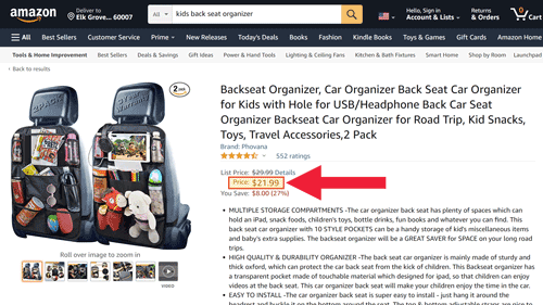 Amazon - car seat organizer