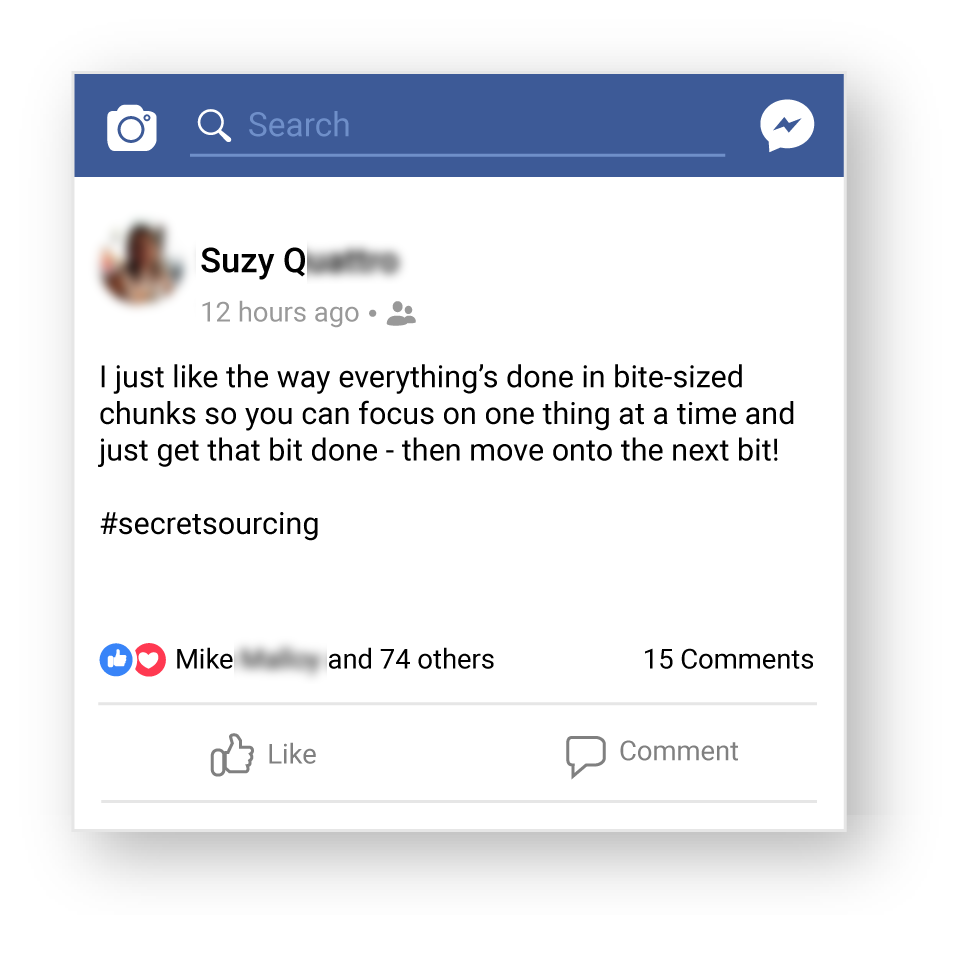 Testimonial Facebook - Suzy Q